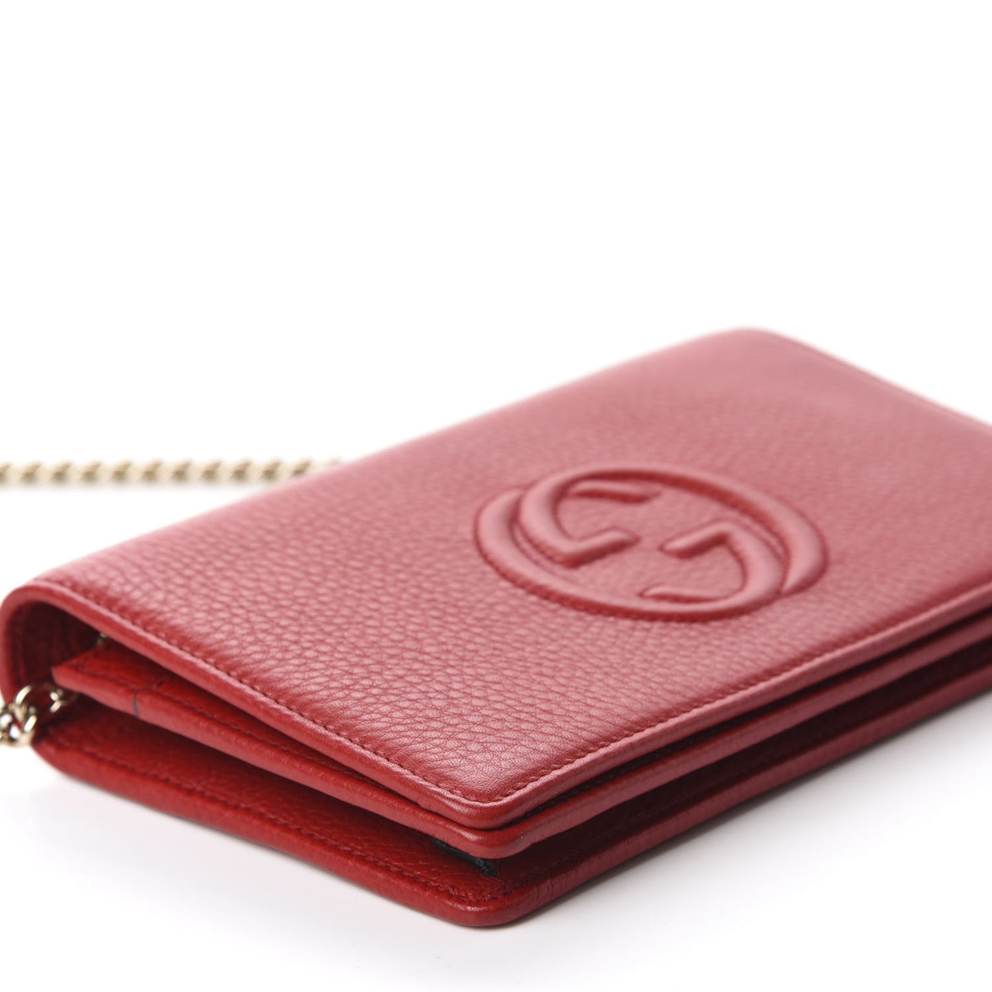 Pebbled Calfskin Soho Wallet on Chain Tabasco Red