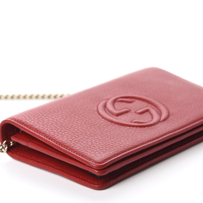 Gucci Pebbled Calfskin Soho Wallet on Chain Tabasco Red 6 of 11