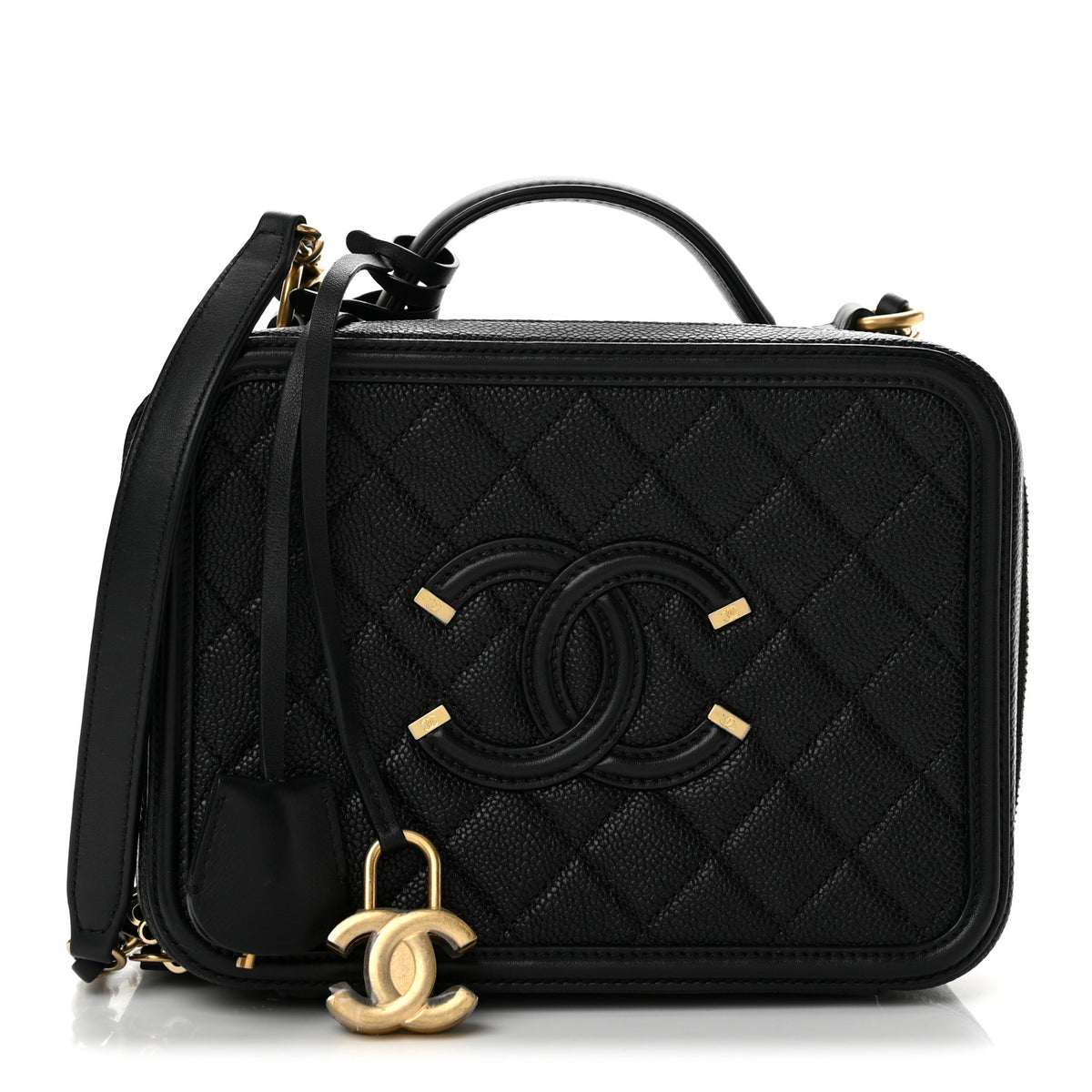 Caviar Quilted Medium CC Filigree Vanity Case Black