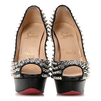 Christian Louboutin Nappa Lady Peep Spikes 150 Pumps 35 Black Silver 3 of 11