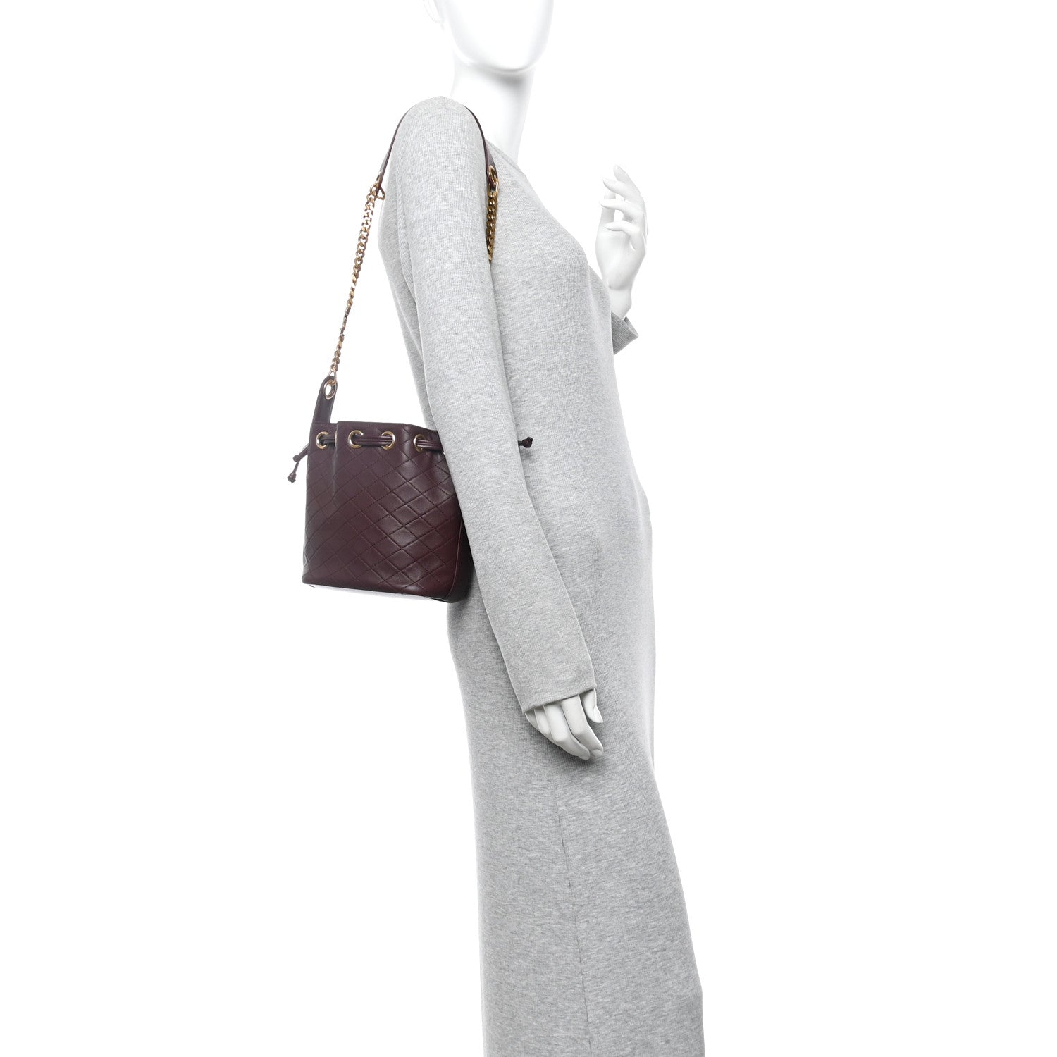 Saint Laurent Lambskin Carre Quilted Cassandre Small Bucket Bag Hot Wine 2 of 10