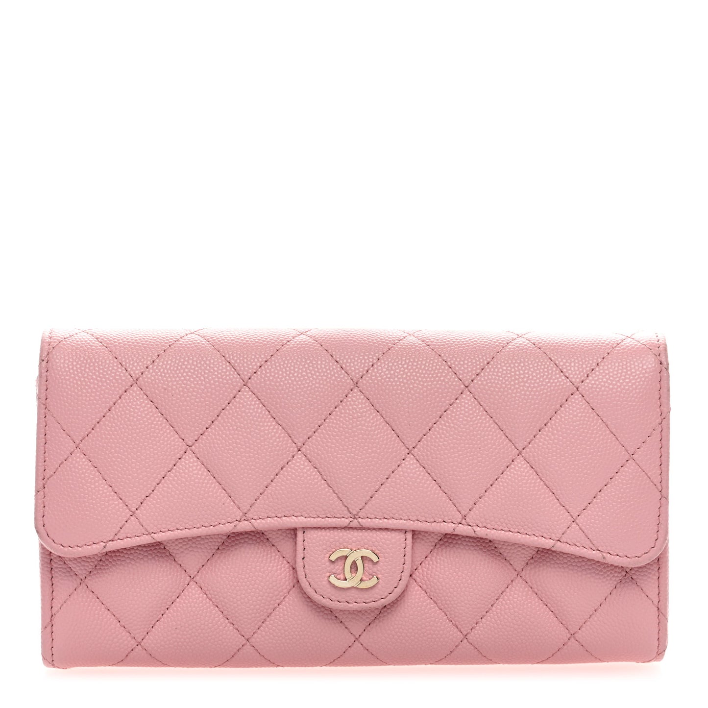 Caviar Quilted Large Gusset Flap Wallet Pink