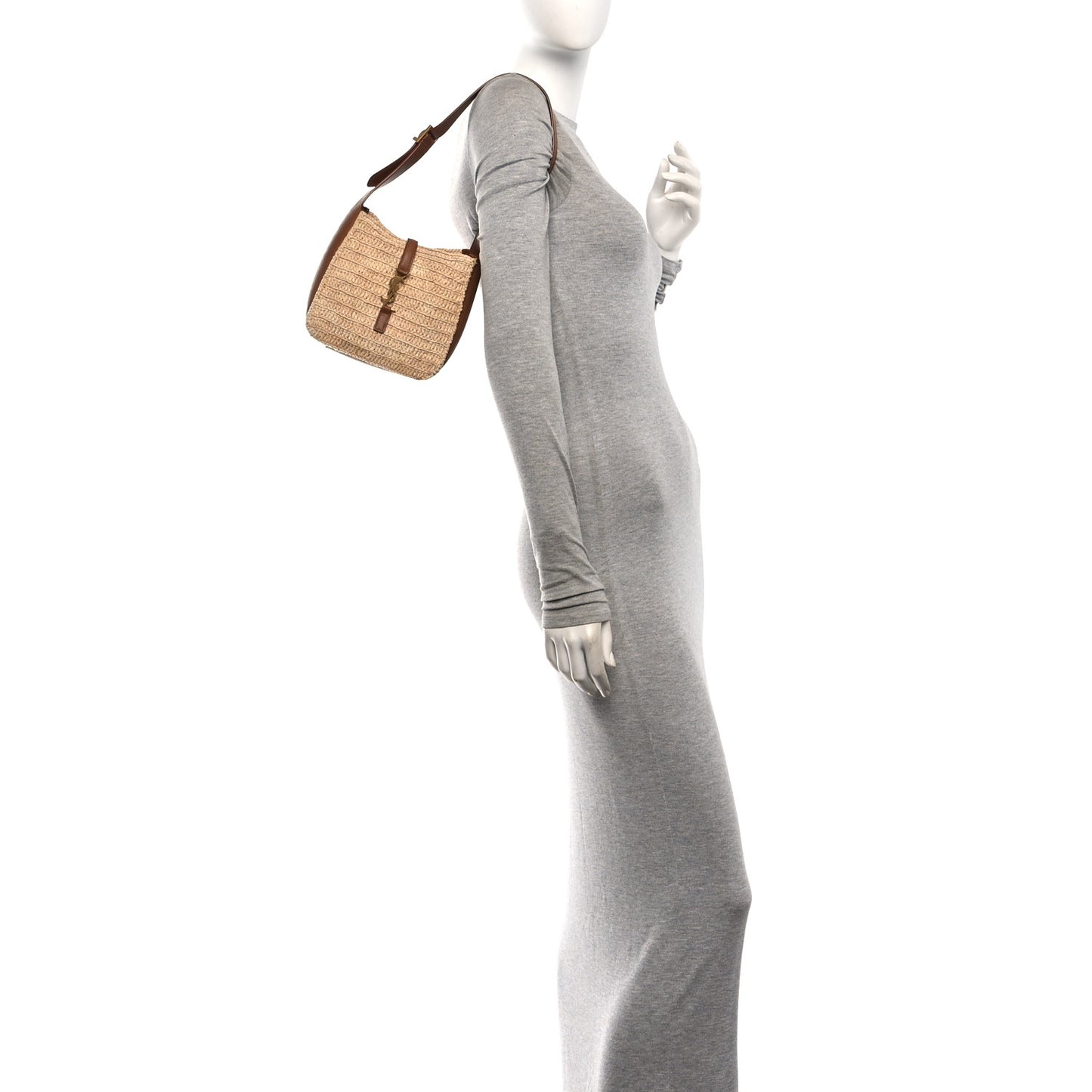 Raffia Calfskin Le 5 A 7 Baby Hobo  Natural Brick