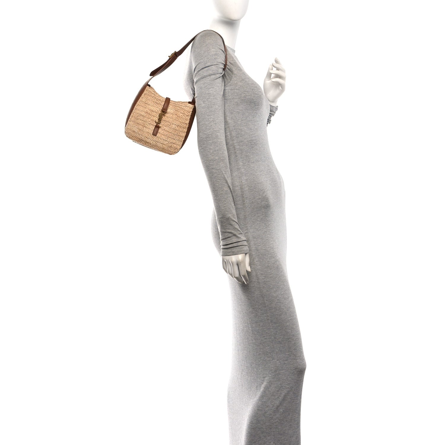 Saint Laurent Raffia Calfskin Le 5 A 7 Baby Hobo  Natural Brick 2 of 12