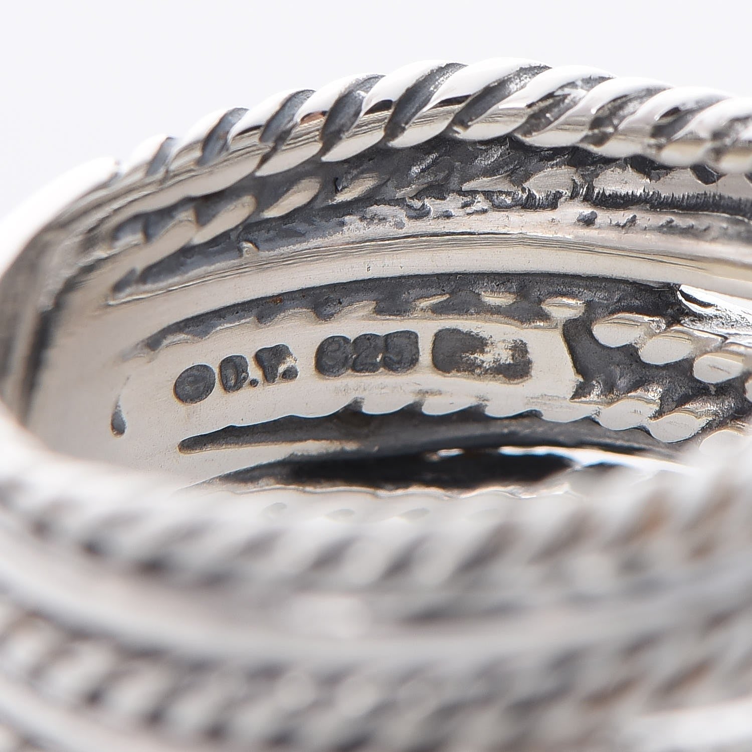 David Yurman Sterling Silver Diamond 11mm Wide Crossover Cable Ring 53.1 6.5 4 of 4