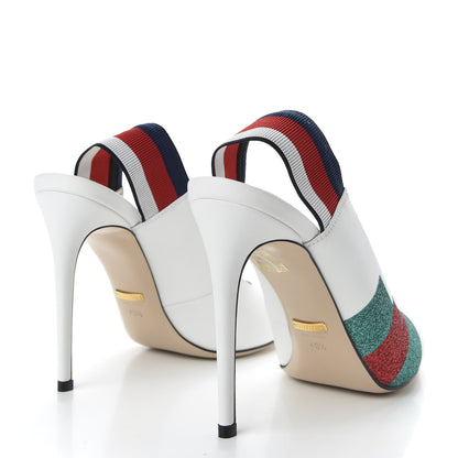 Gucci Calfskin Glitter Web High Heel Slingback Pumps 40.5 White 4 of 10
