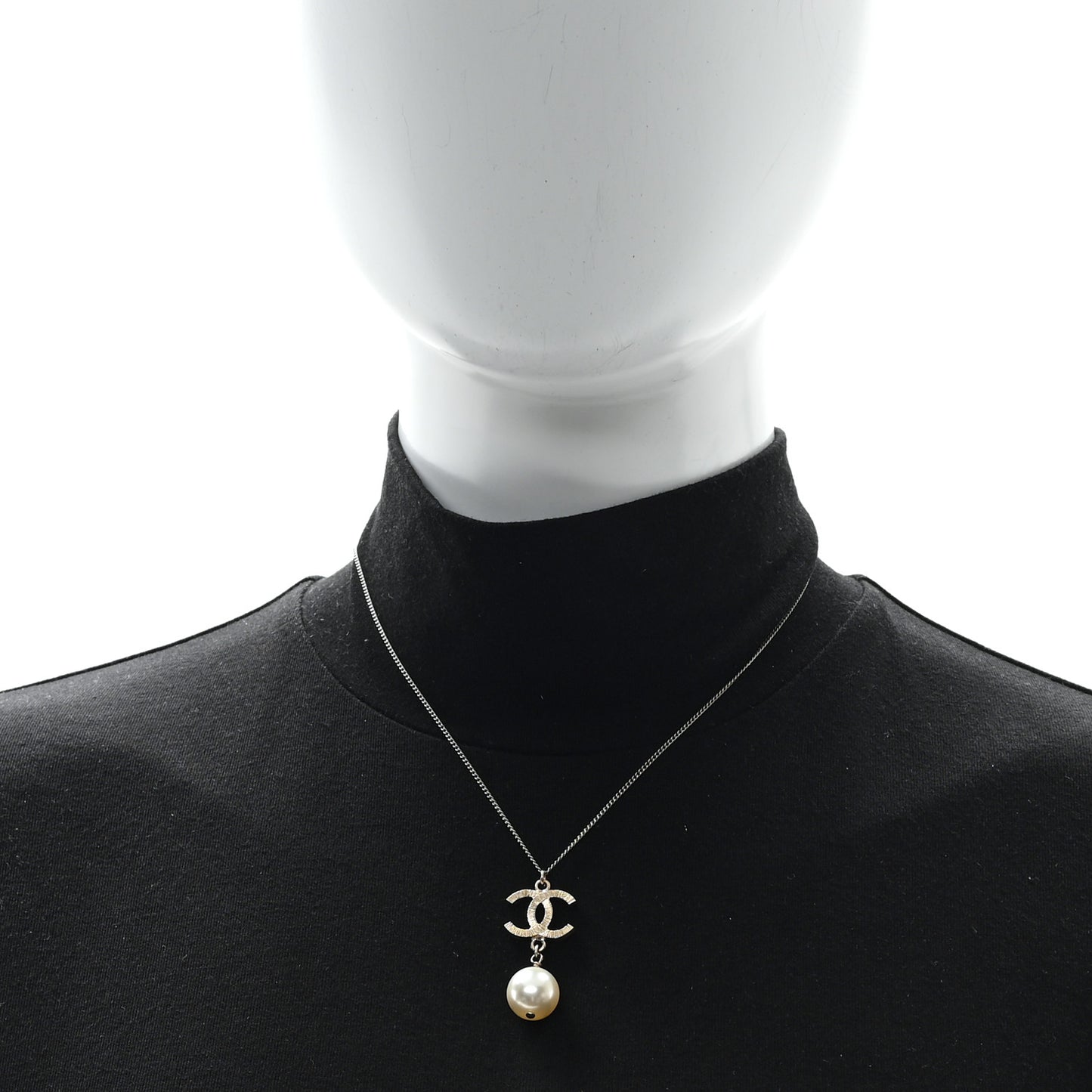 Metal Textured CC Pearl Drop Necklace Gold