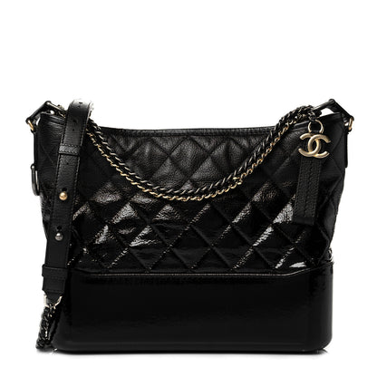 Chanel Patent Goatskin Quilted Medium Gabrielle Hobo Black 1 of 10