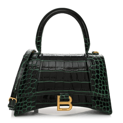 Balenciaga Shiny Calfskin Crocodile Embossed Small Hourglass Top Handle Bag Forest Green 1 of 12