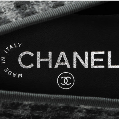 Chanel Tweed Lambskin Cap Toe Loafers 38 Blue Grey Black 9 of 11