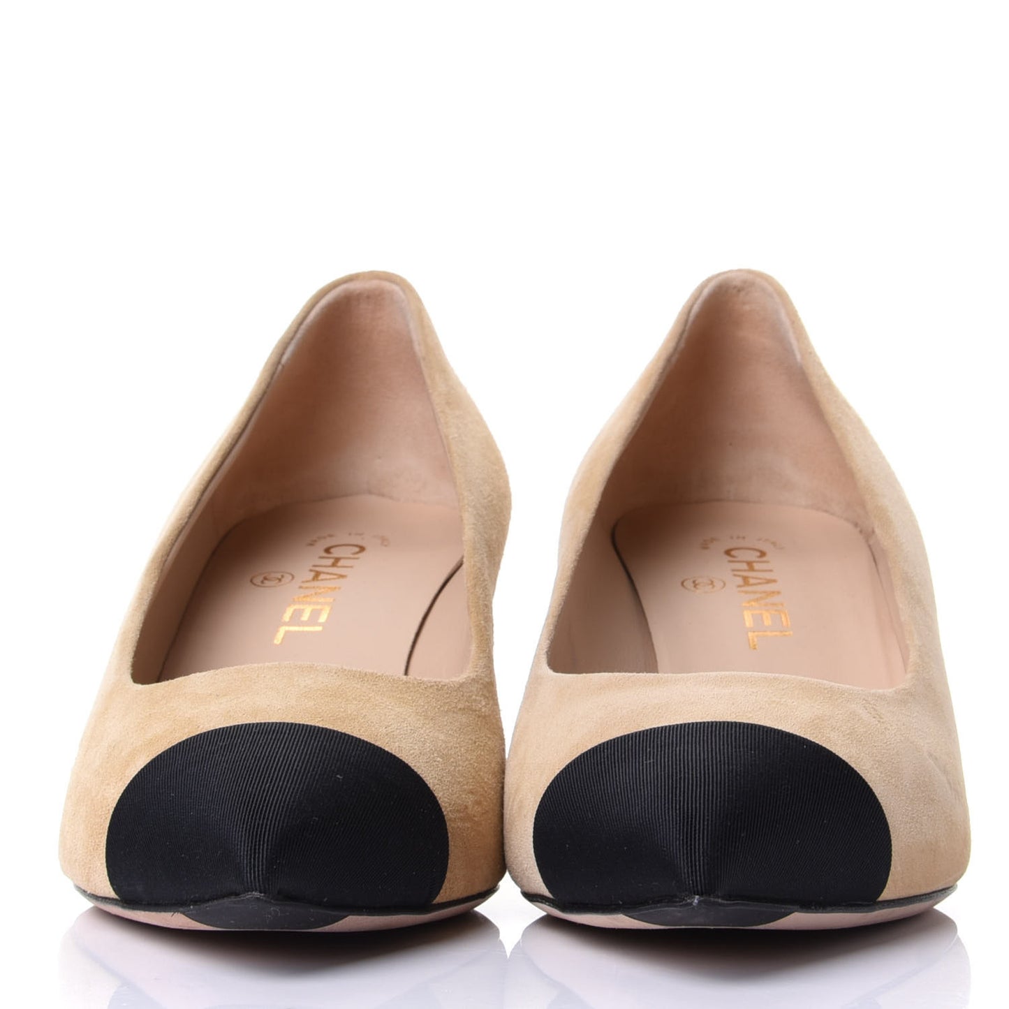 Kid Suede Grosgrain Cap Toe Pumps 39.5 Beige Black