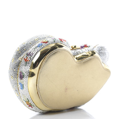 Judith Leiber Swarovski Crystal Sleeping Cat Minaudiere Clutch Silver Gold Multicolor 4 of 10