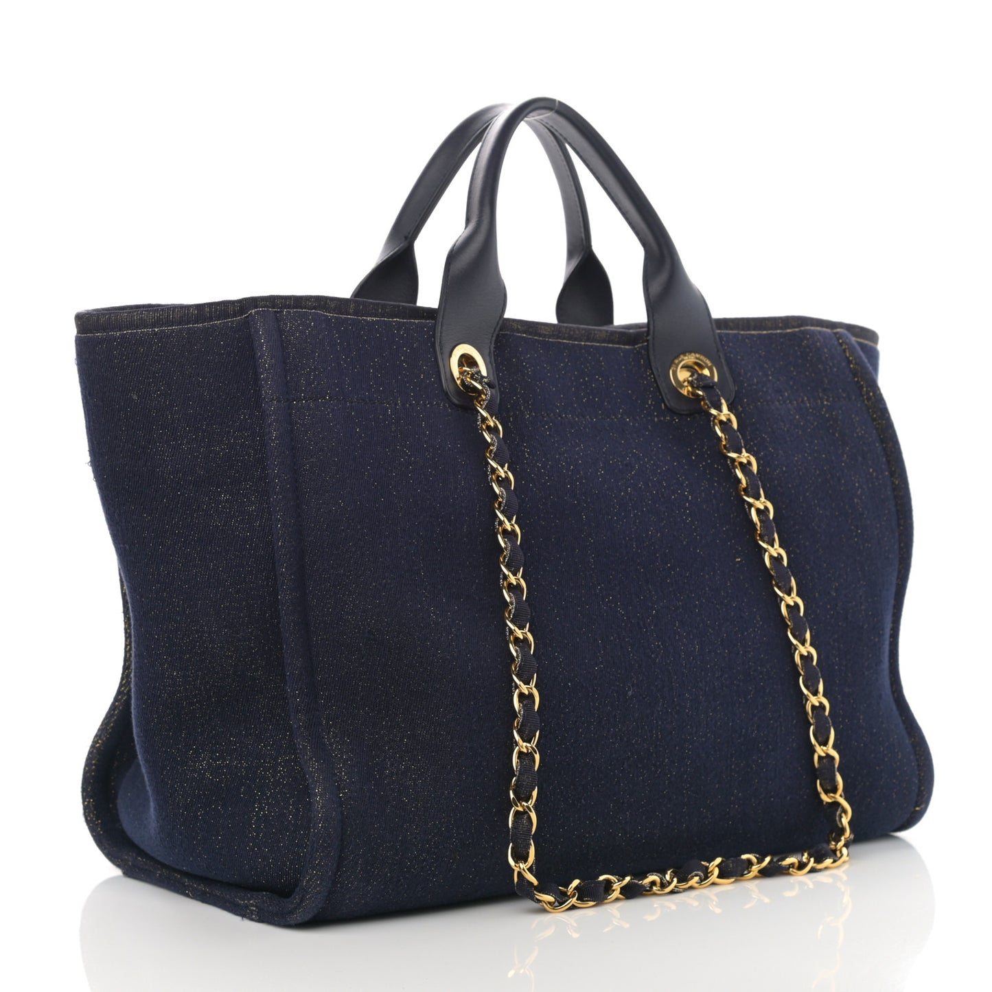 Lurex Canvas Medium Deauville Tote Navy Blue Gold