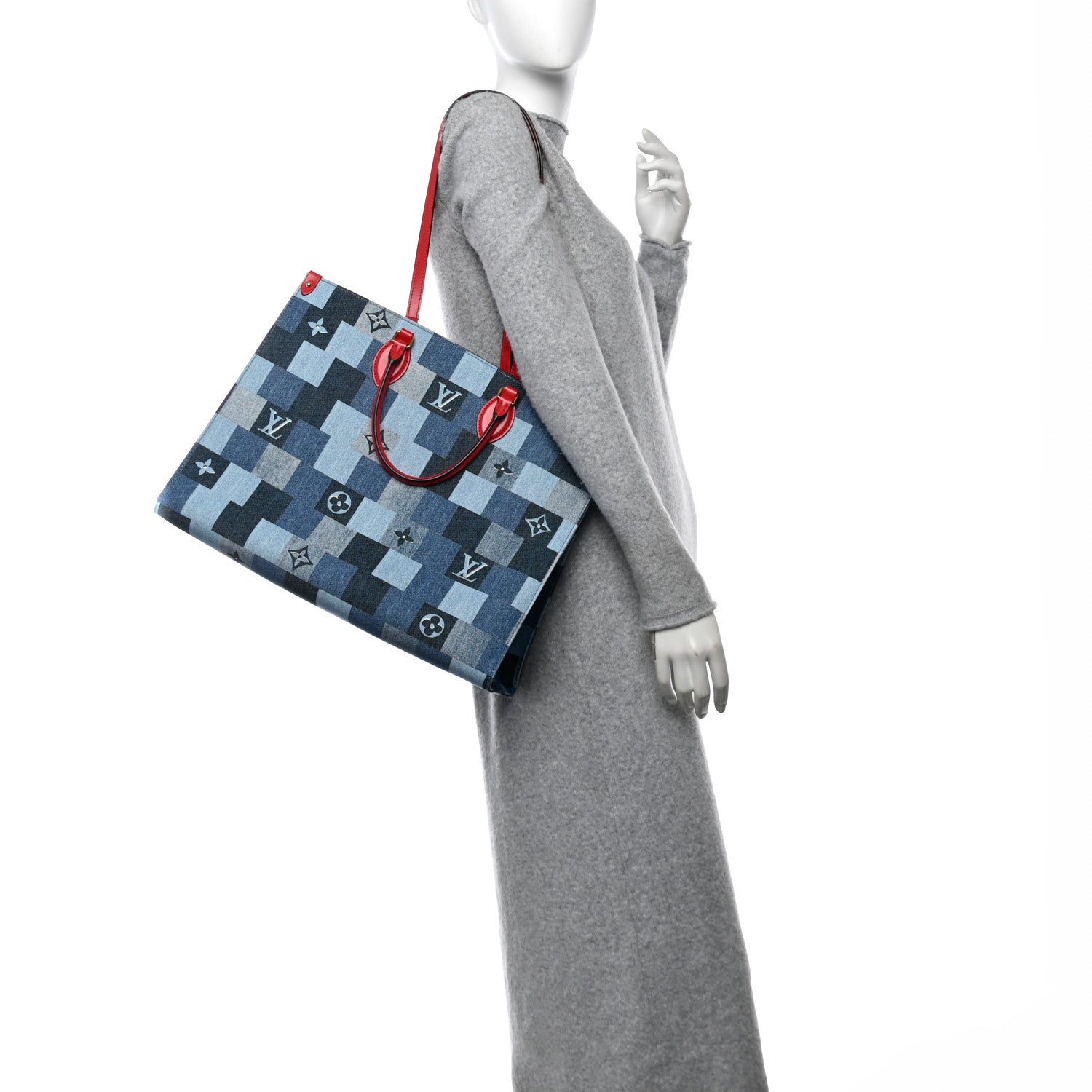 Louis Vuitton Denim Damier Monogram Onthego Blue Rouge 2 of 9