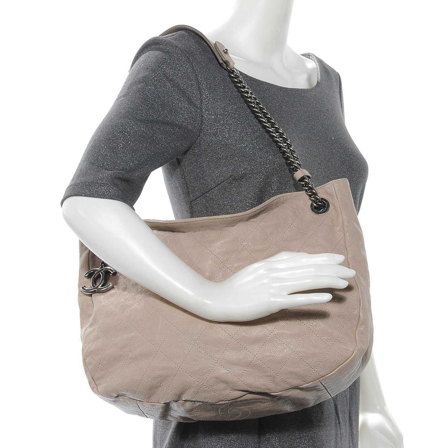 Caviar Quilted Simply CC Hobo Beige