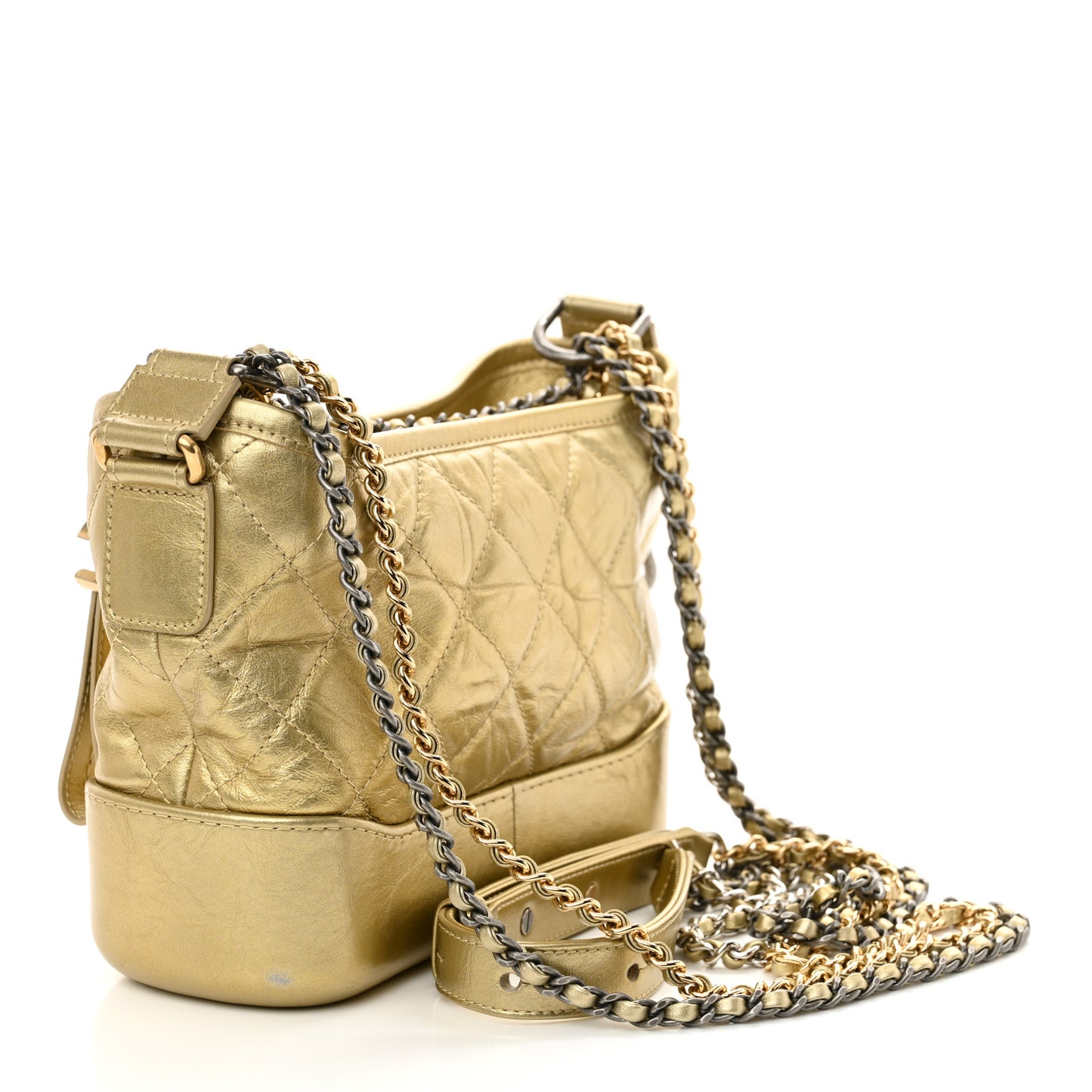 Metallic Aged Calfskin Quilted Small Gabrielle Hobo Gold