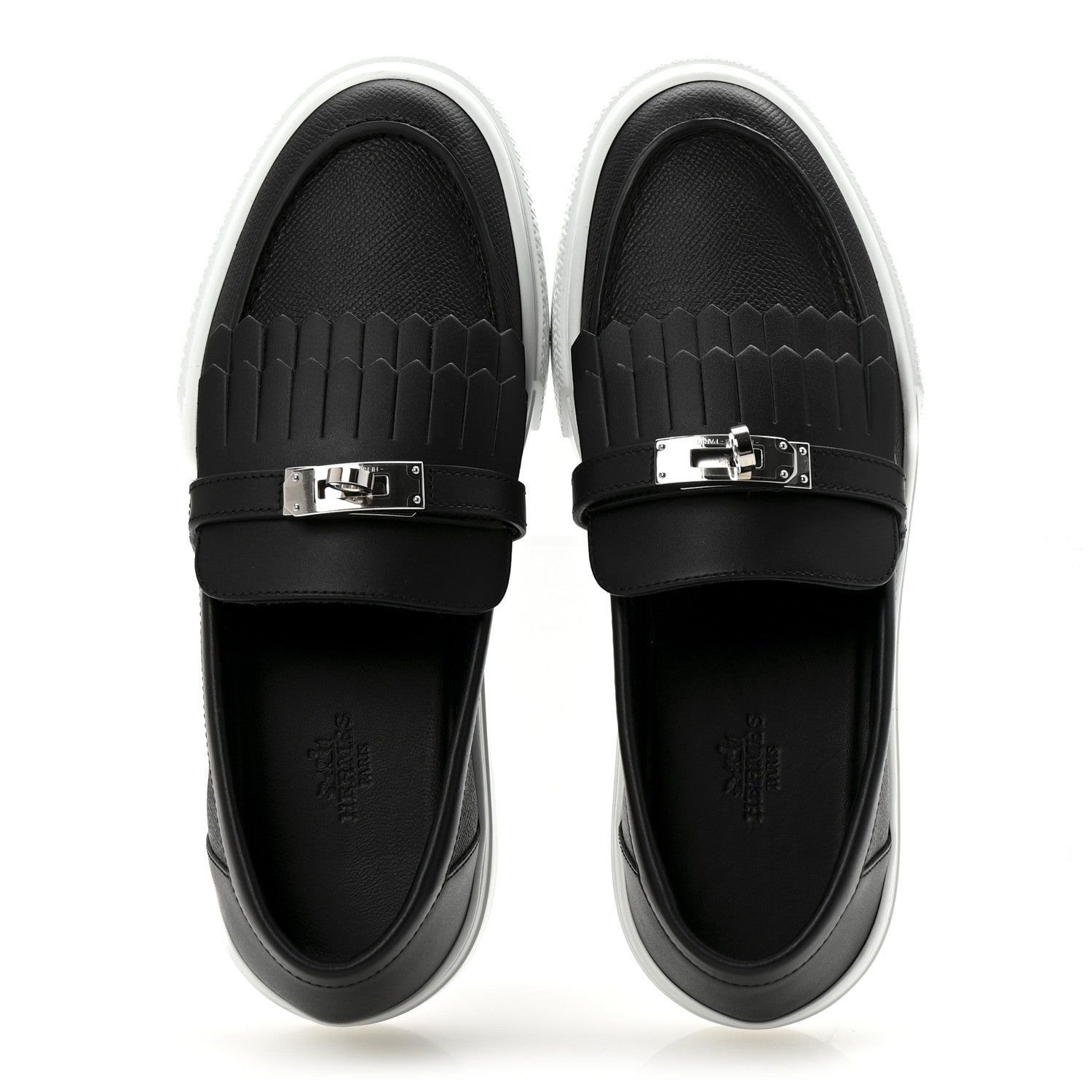 Hermes Epsom Calfskin Game Slip On Fringe Sneakers 38 Black 2 of 9