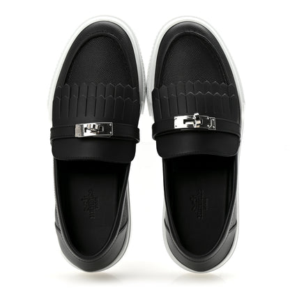 Hermes Epsom Calfskin Game Slip On Fringe Sneakers 38 Black 2 of 9