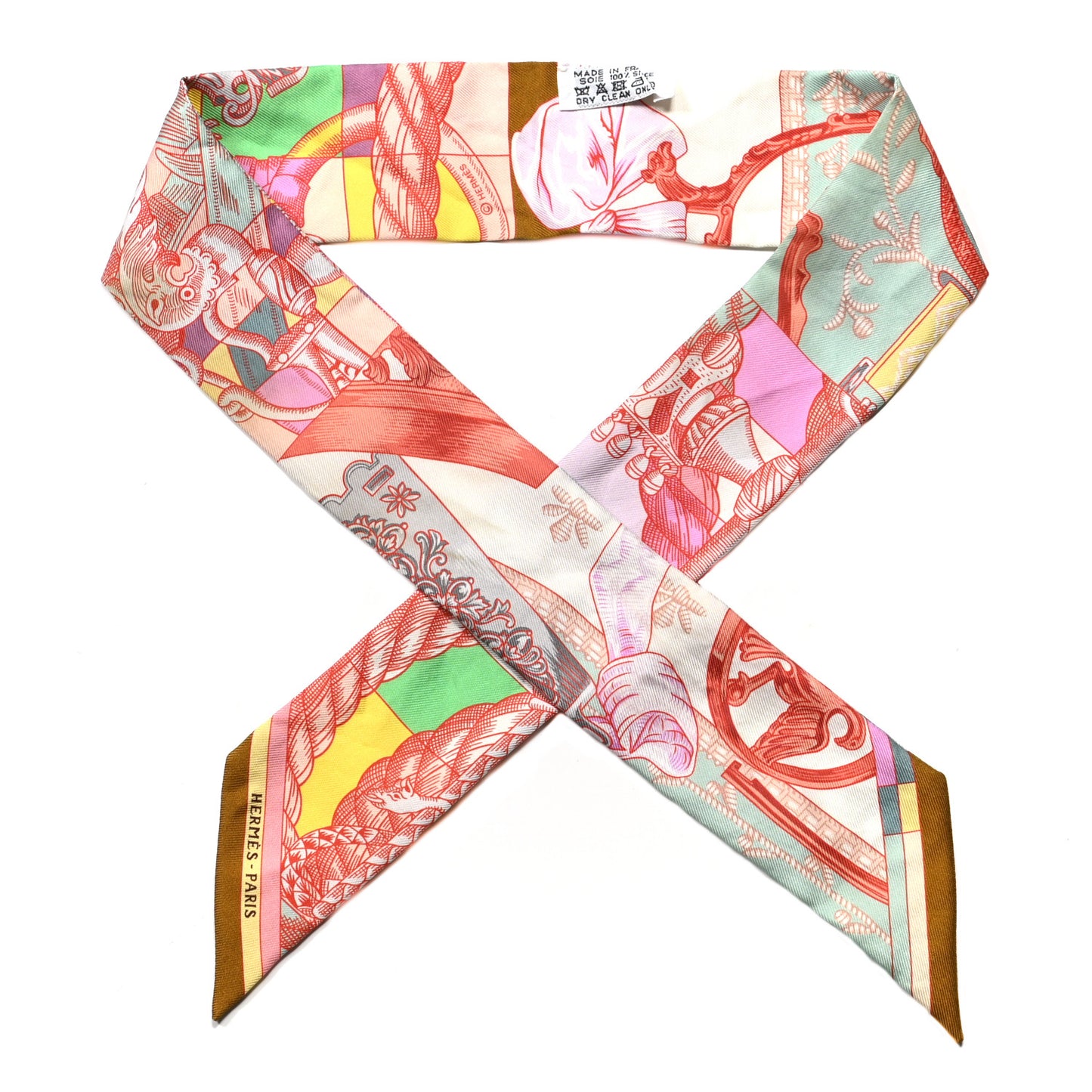 Silk Cavalleria D'Etriers Twilly Ocre Rose Vif Vert