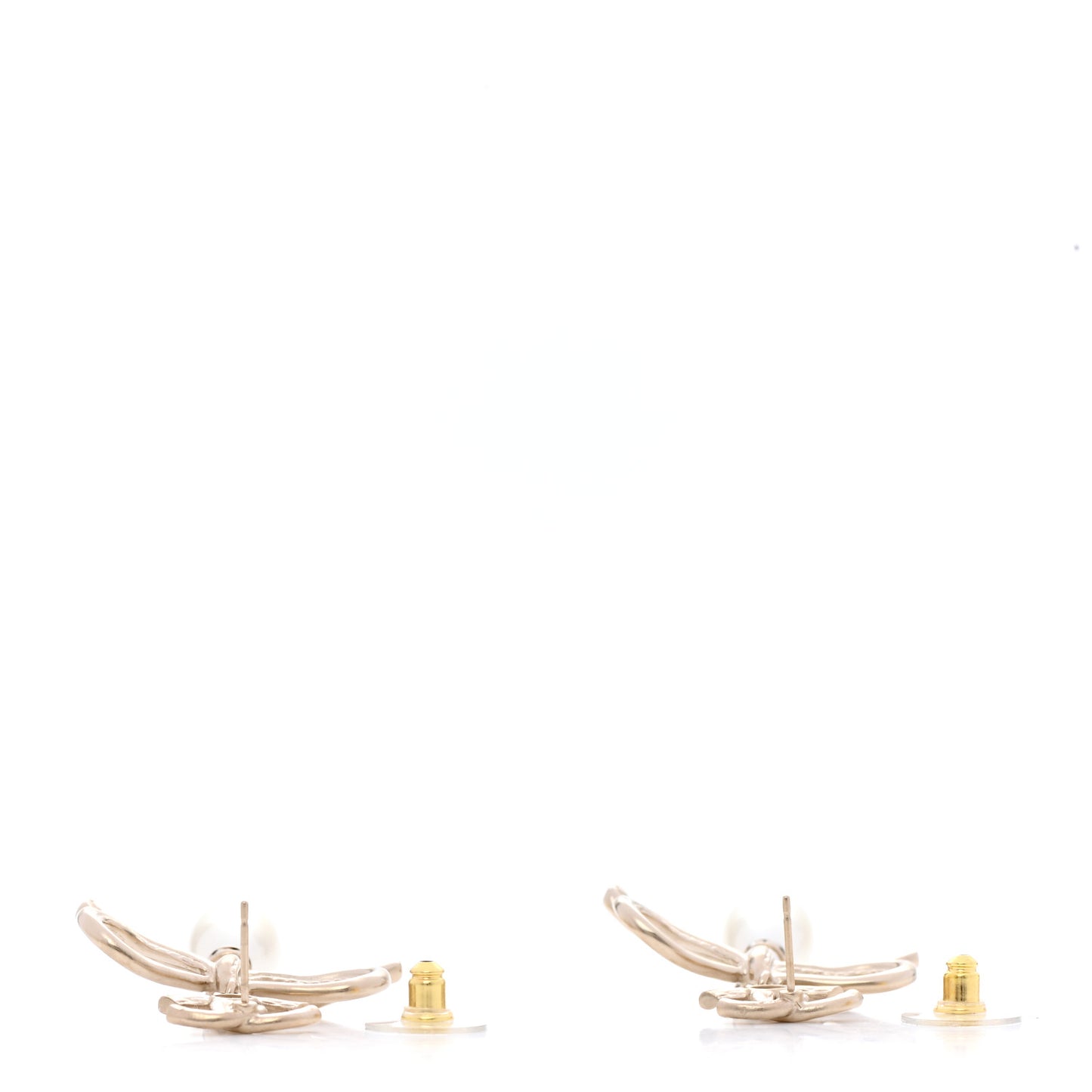 Pearl Bow CC Drop Earrings Gold