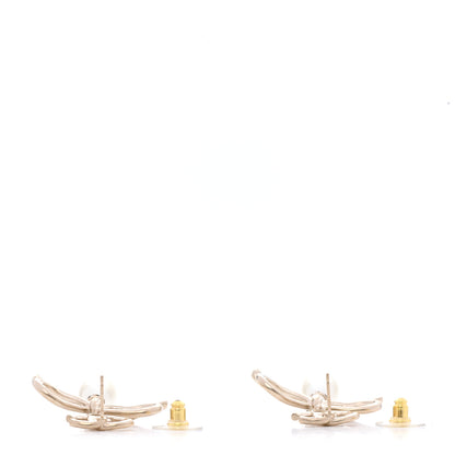 Chanel Pearl Bow CC Drop Earrings Gold 3 of 5
