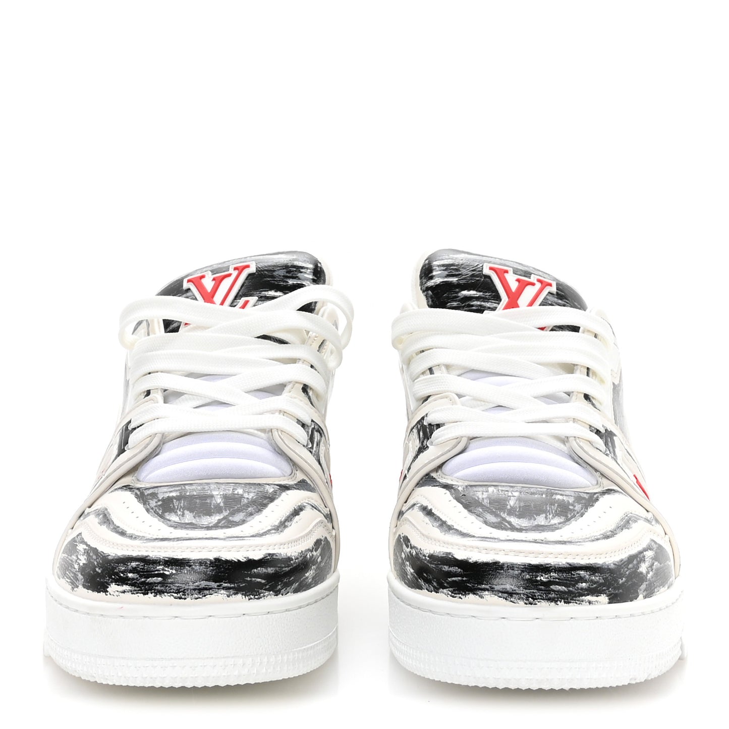Calfskin Printed Mens LV Trainer Sneakers 10 White Black