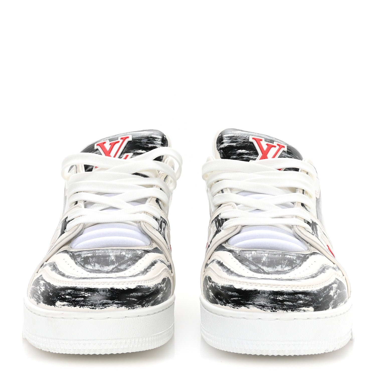 Louis Vuitton Calfskin Printed Mens LV Trainer Sneakers 10 White Black 3 of 8