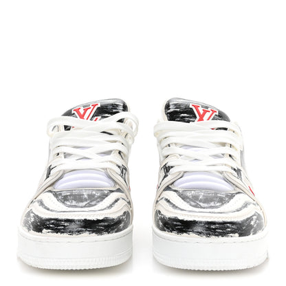 Louis Vuitton Calfskin Printed Mens LV Trainer Sneakers 10 White Black 3 of 8