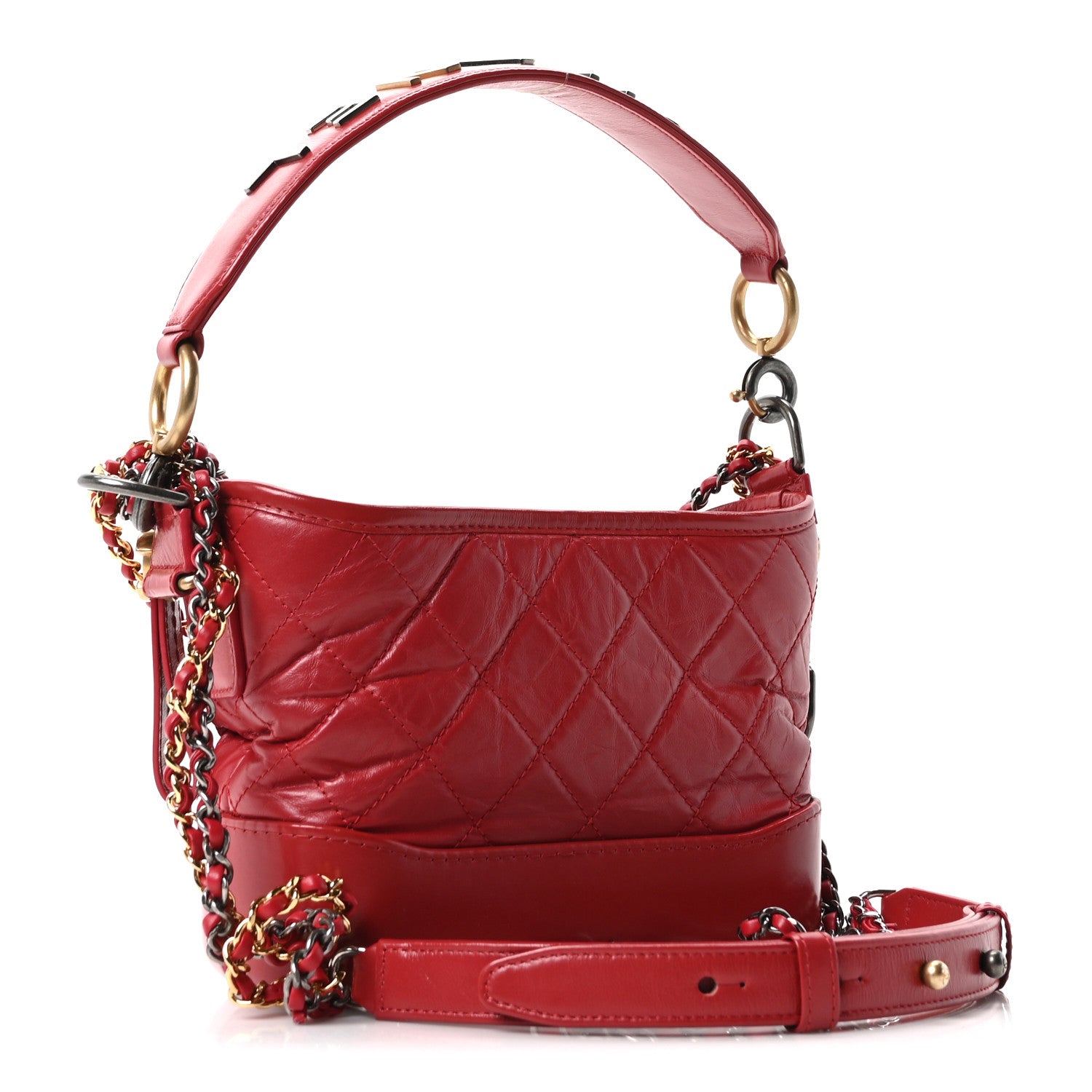 Chanel Aged Calfskin Quilted Small Gabrielle Logo Hobo Red 3 of 10