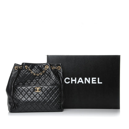 Chanel Lambskin Quilted Large Drawstring Bag Black 9 of 9