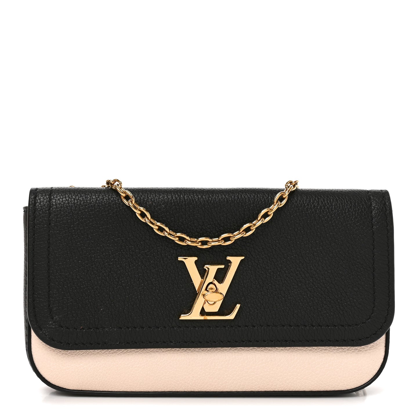 Calfskin Lockme Phone Chain Pouch Vanille Black