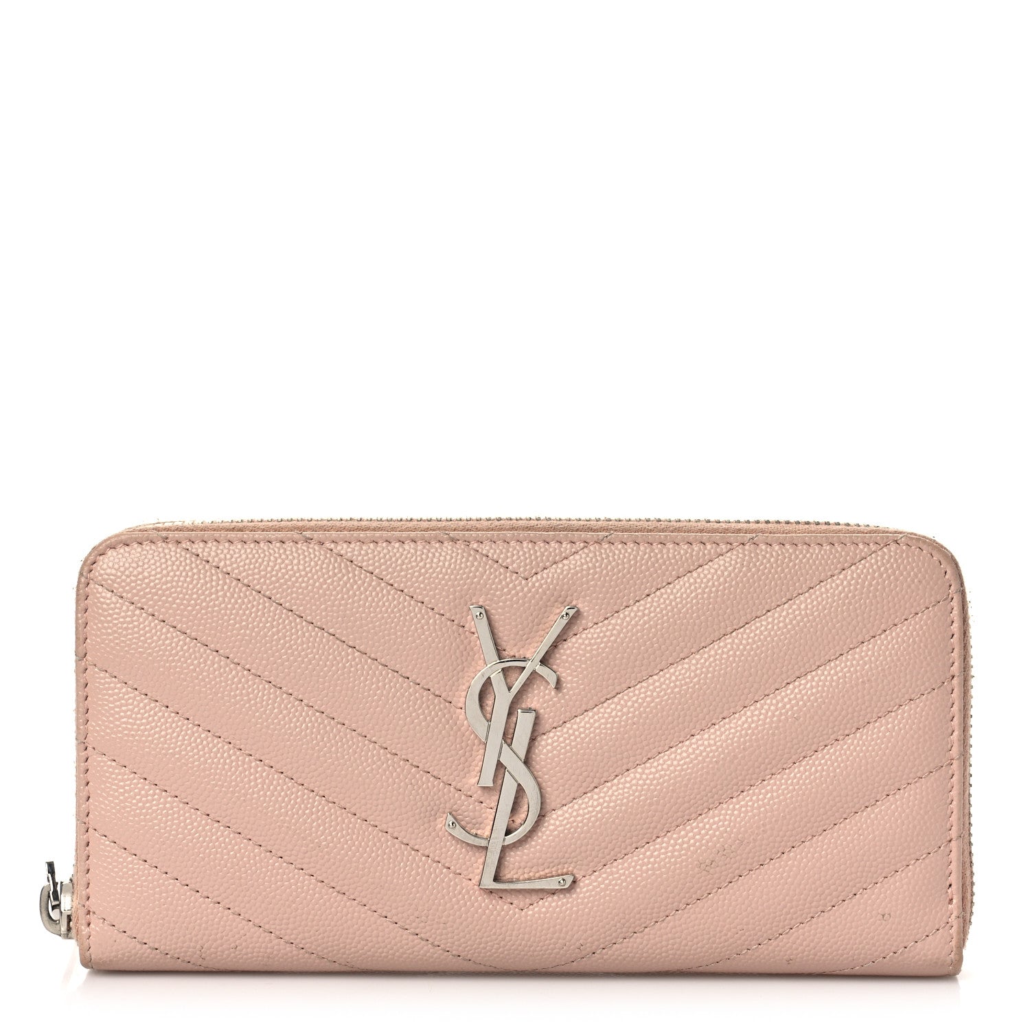 Saint Laurent Grain De Poudre Matelasse Chevron Monogram Zip Around Wallet Rose Poudre 1 of 9