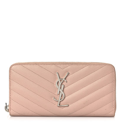 Saint Laurent Grain De Poudre Matelasse Chevron Monogram Zip Around Wallet Rose Poudre 1 of 9