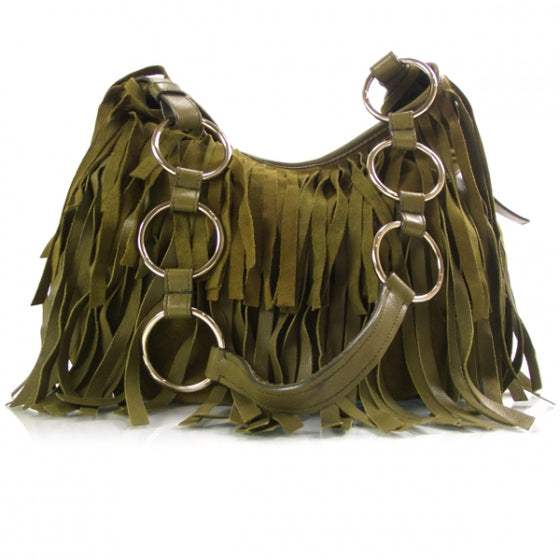 Saint Laurent Suede Boheme Fringe Hobo Green 1 of 10
