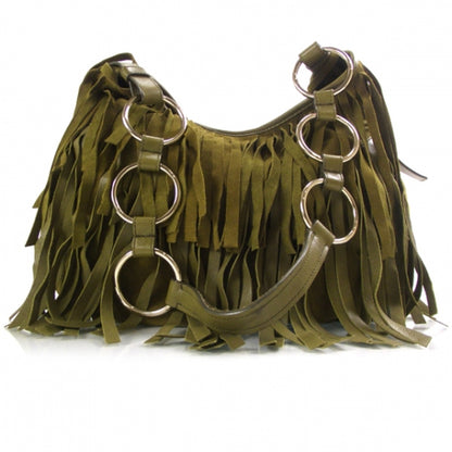 Saint Laurent Suede Boheme Fringe Hobo Green 1 of 10