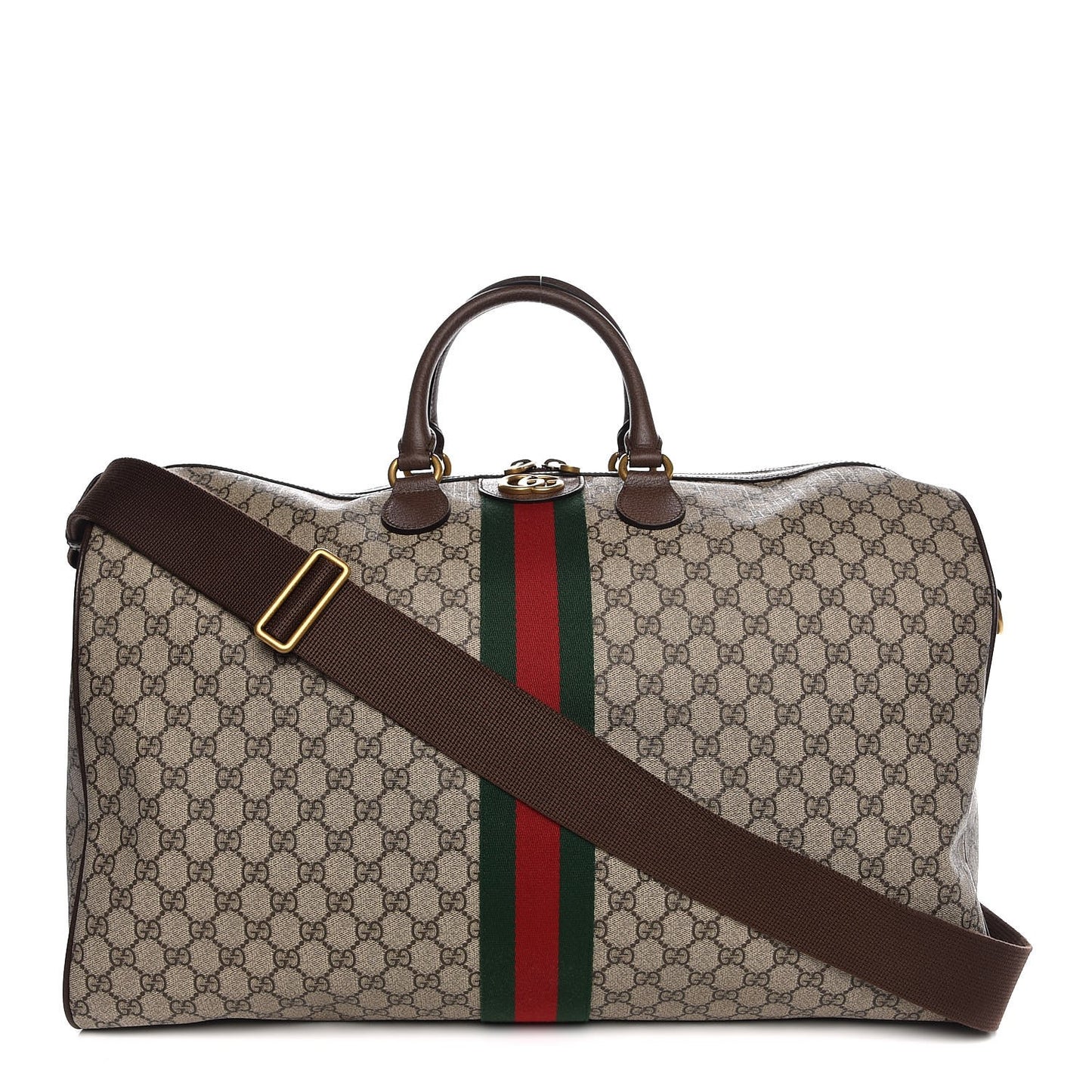 GG Supreme Monogram Textured Dollar Calfskin Web Large Savoy Duffle Bag Beige Ebony New Acero