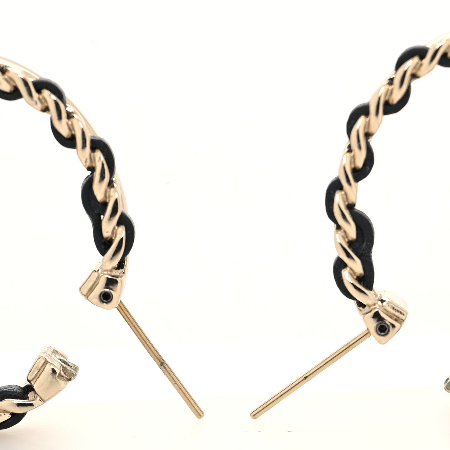 Lambskin CC Chain Hoop Earrings Black Gold