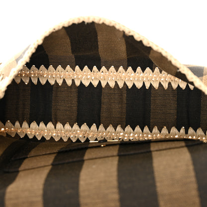 Fendi Fabric Jacquard Raffia Straw Pequin Gingham Woven Baguette Beige Black Natural 5 of 9