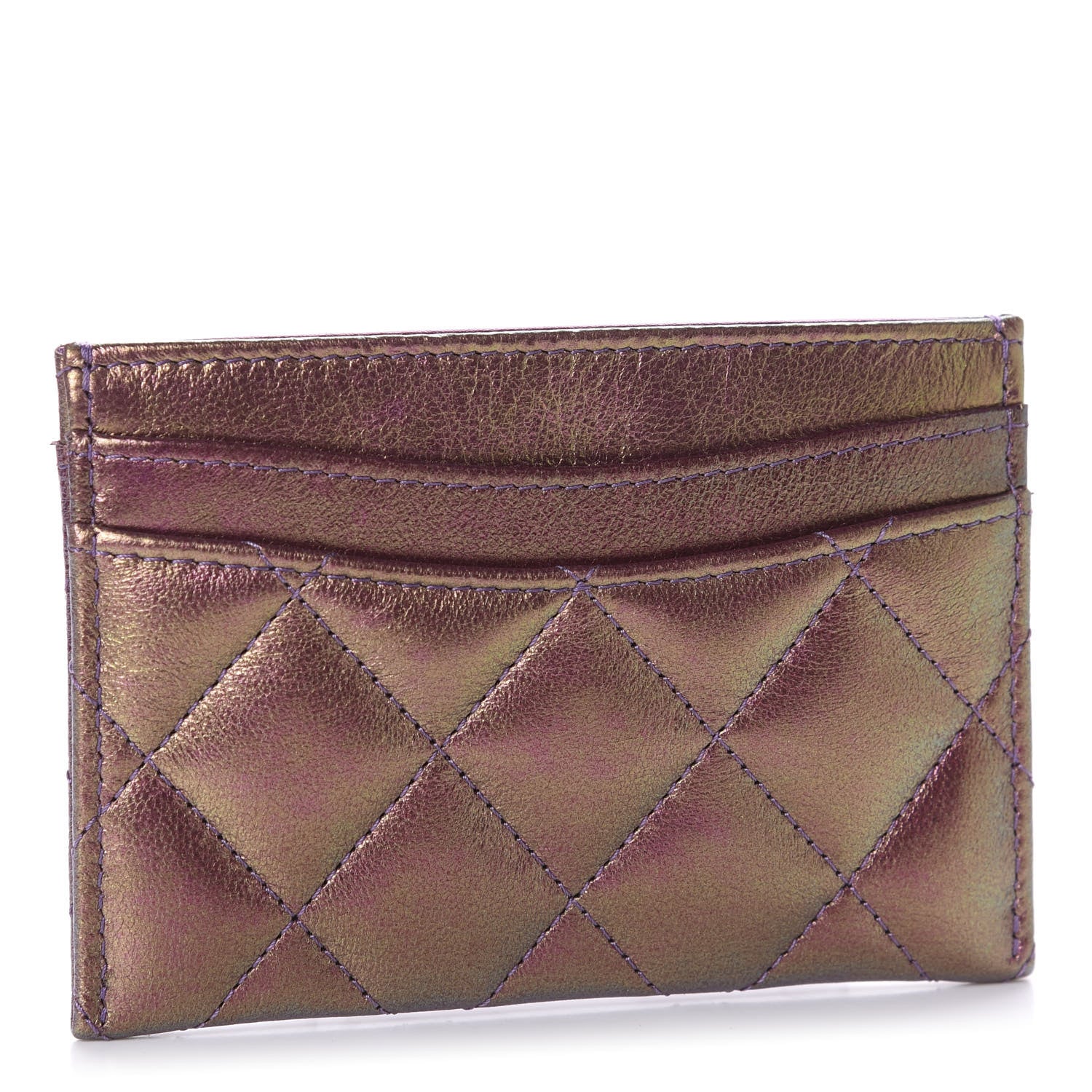 Chanel Iridescent Lambskin Quilted Card Holder Purple 3 of 9