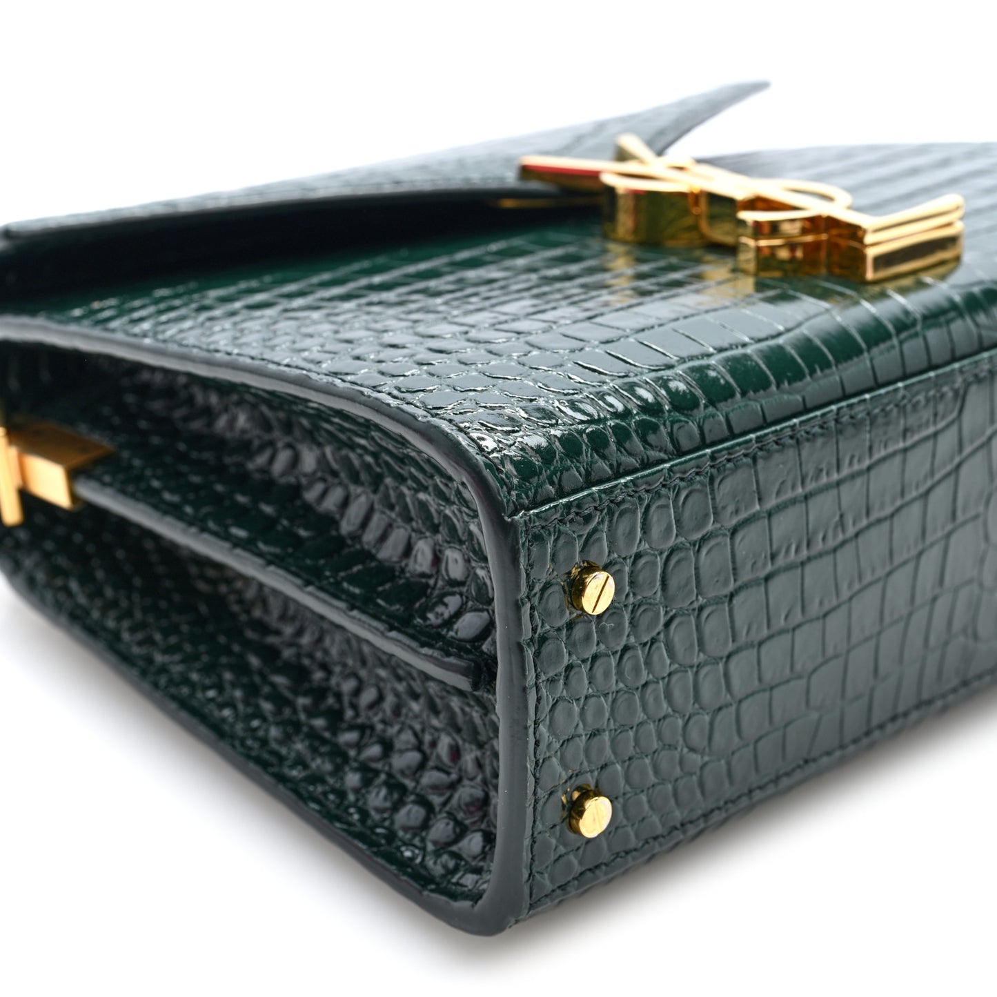 Calfskin Crocodile Embossed Mini Classic Monogram Cassandra Top Handle Green