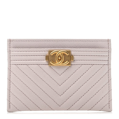 Chanel Caviar Quilted Chevron Boy Card Holder Light Purple 1 of 4