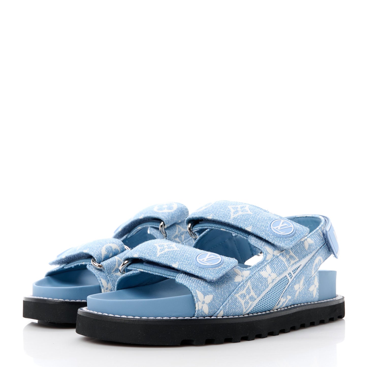 Monogram Denim Paseo Flat Comfort Sandals 35 Light Blue