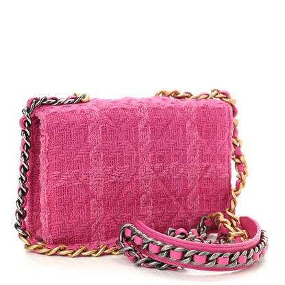 Chanel Wool Tweed Lambskin Quilted Chanel 19 Wallet On Chain WOC and Coin Purse Fuchsia 4 of 14