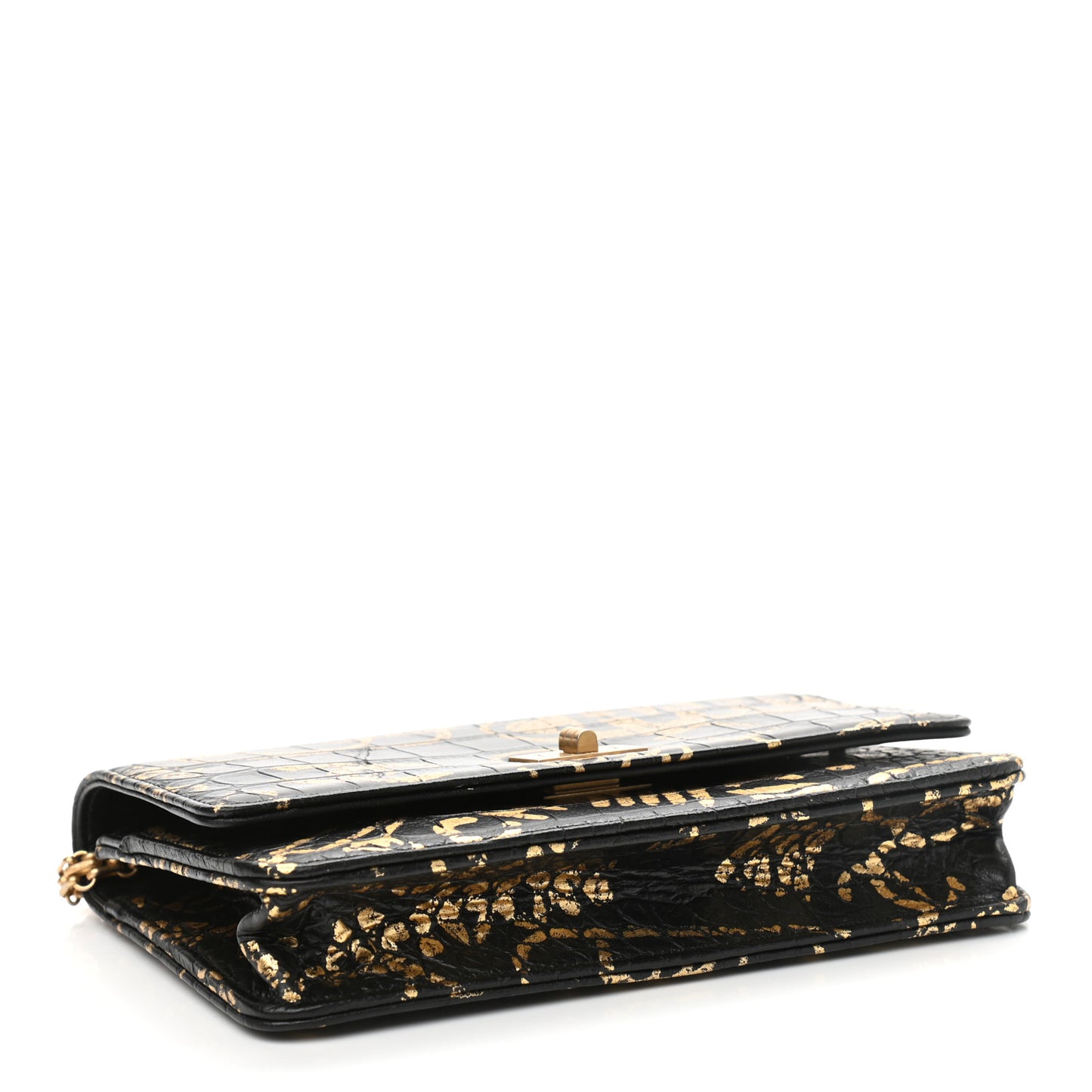 Calfskin Crocodile Embossed Graffiti 2.55 Cocodile Reissue Wallet On Chain WOC Black Gold