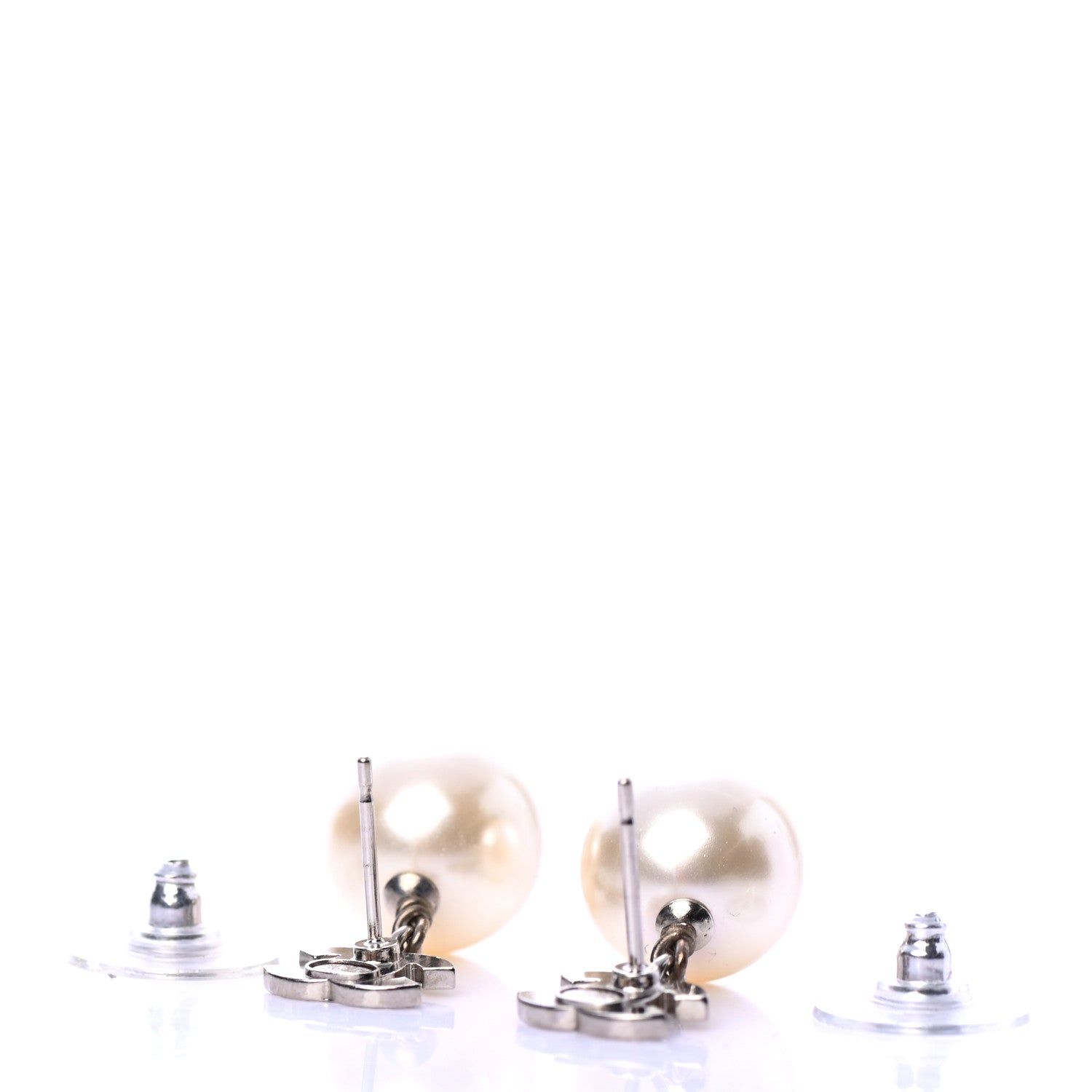 Chanel Crystal Pearl CC Drop Earrings Silver Pearly White 3 of 4