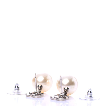Chanel Crystal Pearl CC Drop Earrings Silver Pearly White 3 of 4