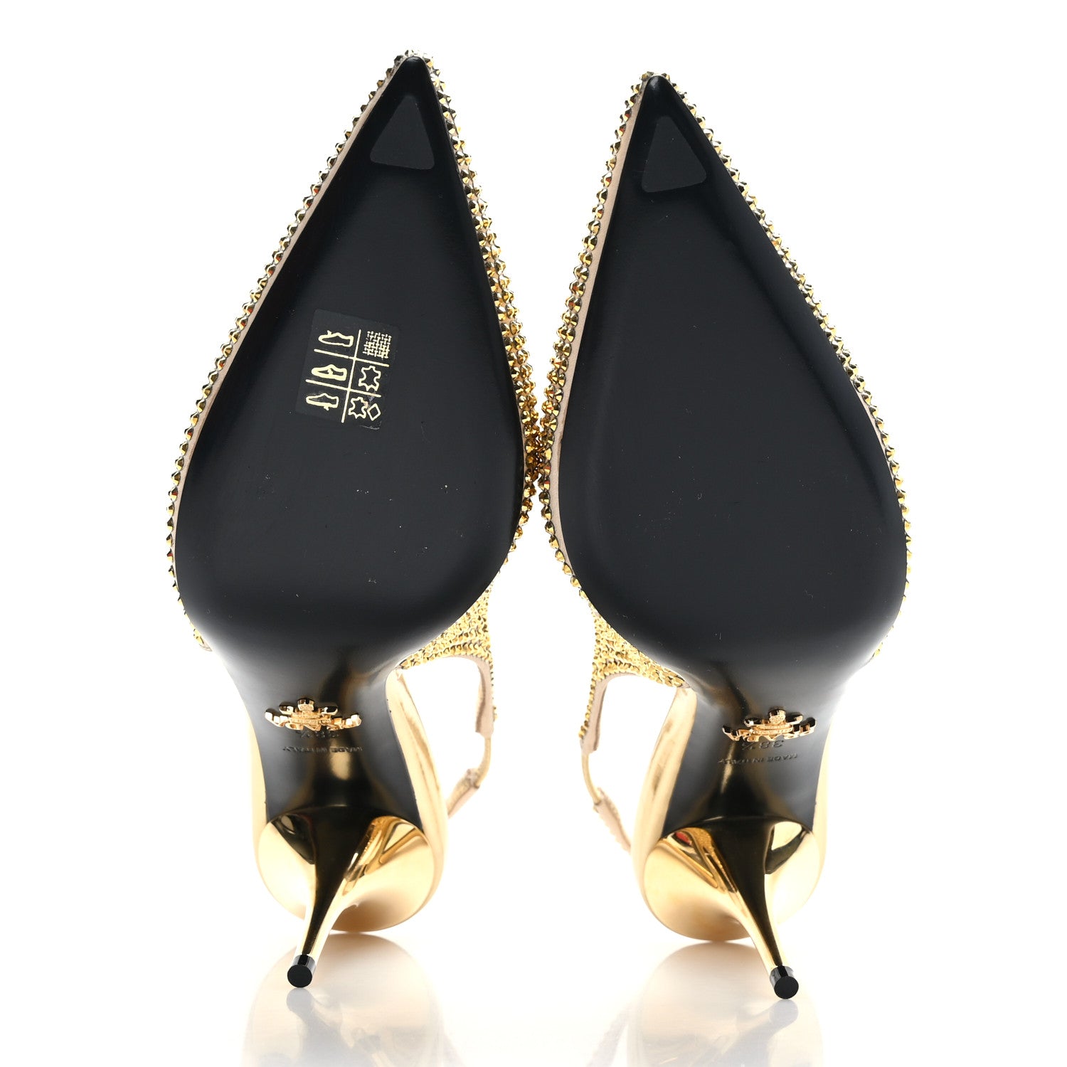 Prada Satin Crystal Triangle Logo 85mm Slingback Pumps 38.5 Platino 5 of 7