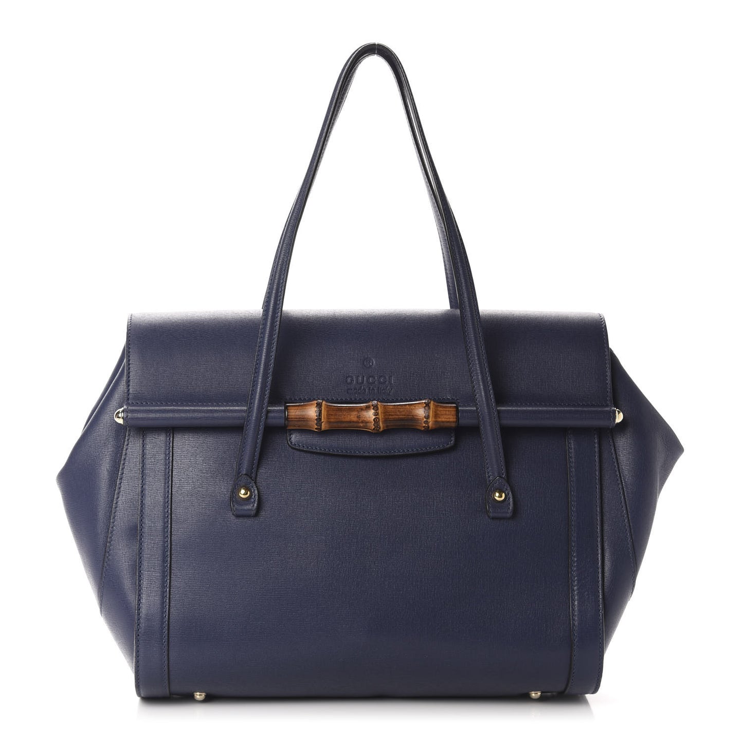 Calfskin Bamboo Bullet Top Handle Bag Uniform Blue
