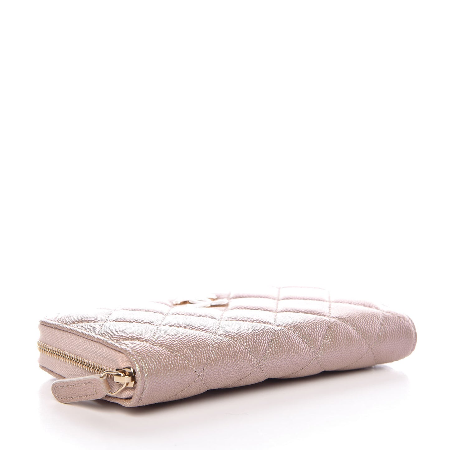 Iridescent Caviar Quilted Medium Zip Around Wallet Beige