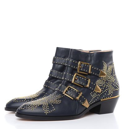 Chloe Nappa Sheepskin Studded Susanna Ankle Boots 39.5 Royal Navy 3 of 8